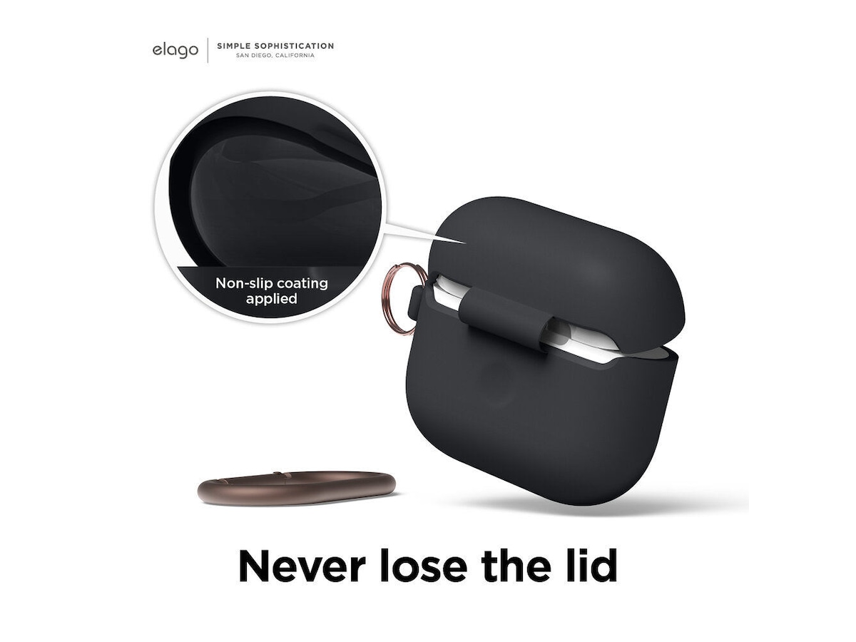 Elago Airpods 3 Silikonetui med karabinkrok (black) Tilbehør