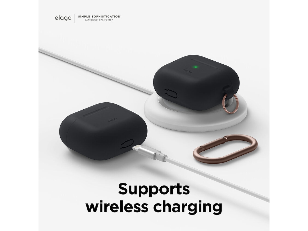 Elago Airpods 3 Silikonetui med karabinkrok (black) Tilbehør