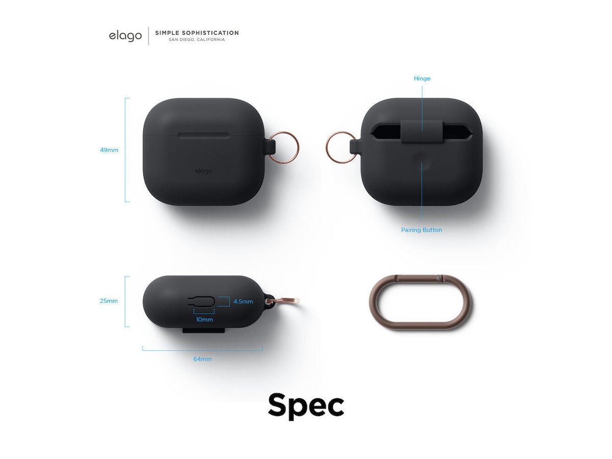 Elago Airpods 3 Silikonetui med karabinkrok (black) Tilbehør