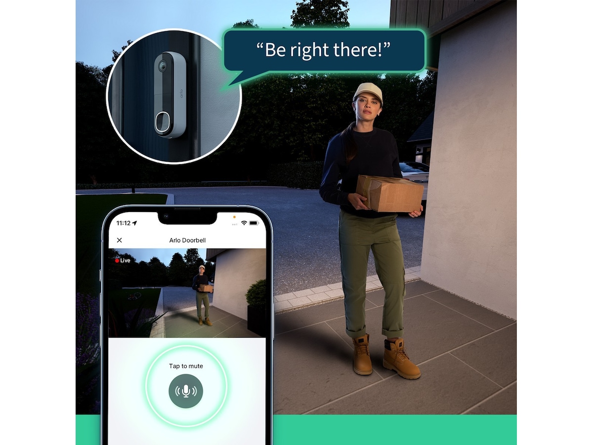 Arlo Essential 2 2K Video Doorbell med Chime 2 Ringeklokker