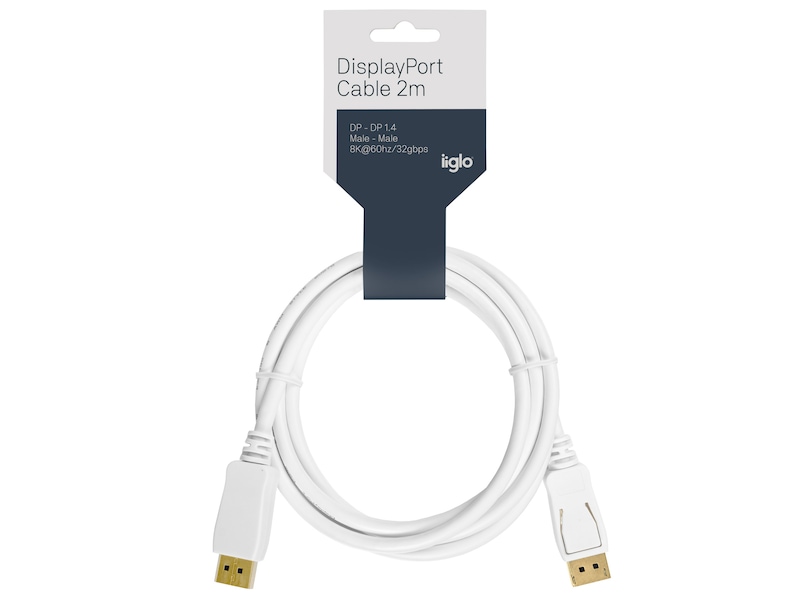 Displayport kabel 2m (hvit) Monitorkabler