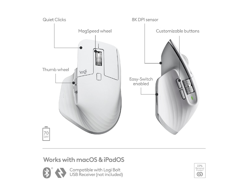 Logitech MX Master 3S for Mac Trådløs Mus (pale grey) Mus