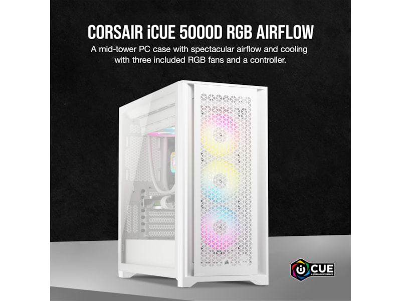 Corsair iCUE 5000D RGB Airflow Mid-Tower (hvit) Midi tower