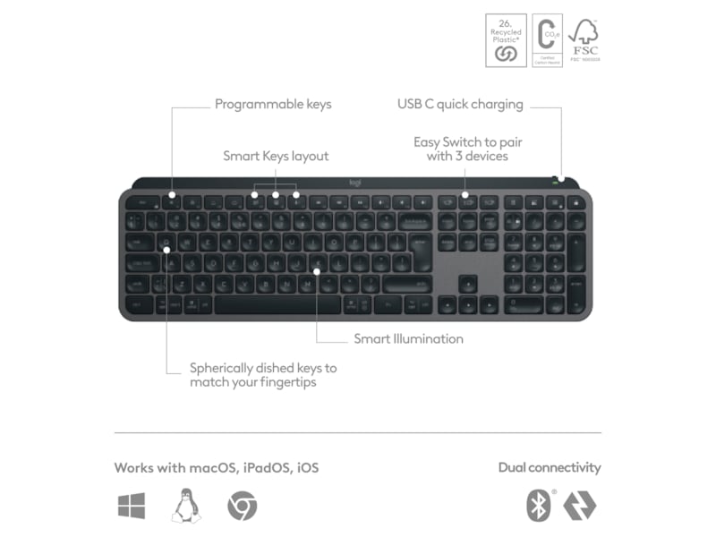 Logitech MX Keys S Trådløst Tastatur (graphite) Tastatur