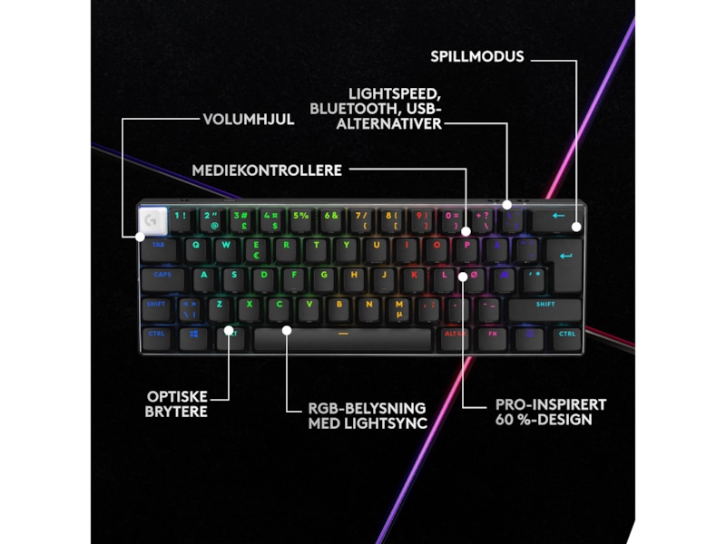 Logitech G Pro X 60 Lightspeed Tactile trådløst gamingtastatur (sort) Gaming Tastatur