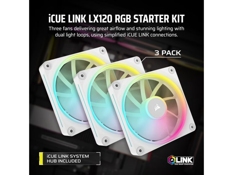 Corsair iCue Link LX120 RGB Vifte 3pk (hvit) Vifter