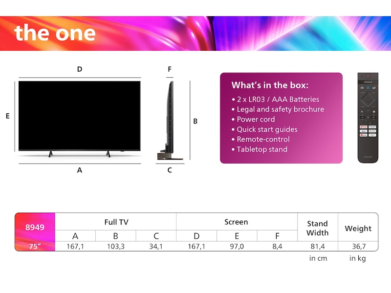 Philips 75" "The One" 4K UHD Smart TV Ambilight 75PUS8949 TV-er