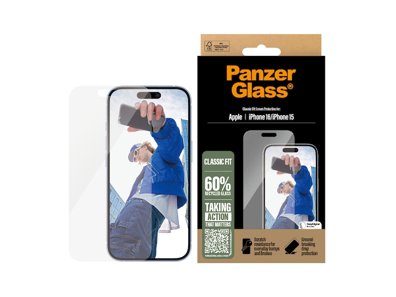 PanzerGlass iPhone 15 / 16 skjermbeskytter Skjermbeskyttelse