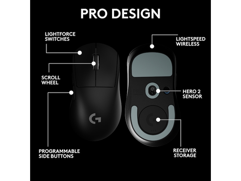 Logitech G Pro X Superlight 2 DEX trådløs gamingmus (sort) Gaming Mus