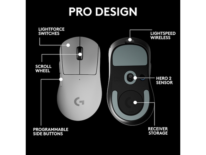 Logitech G Pro X Superlight 2 DEX trådløs gamingmus (hvit) Gaming Mus